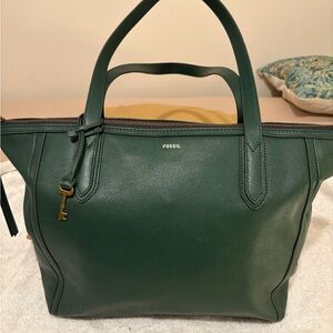 Fossil Forest Green Leather Tote